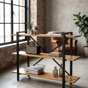 Rack Estantería Industrial de Madera y Hierro (ambientada IA)