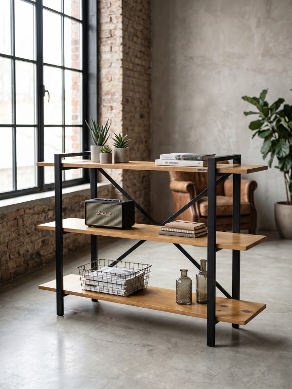 Rack Estantería Industrial de Madera y Hierro (ambientada IA)