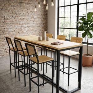 Juego de comedor alto estilo industrial (ambientada IA)