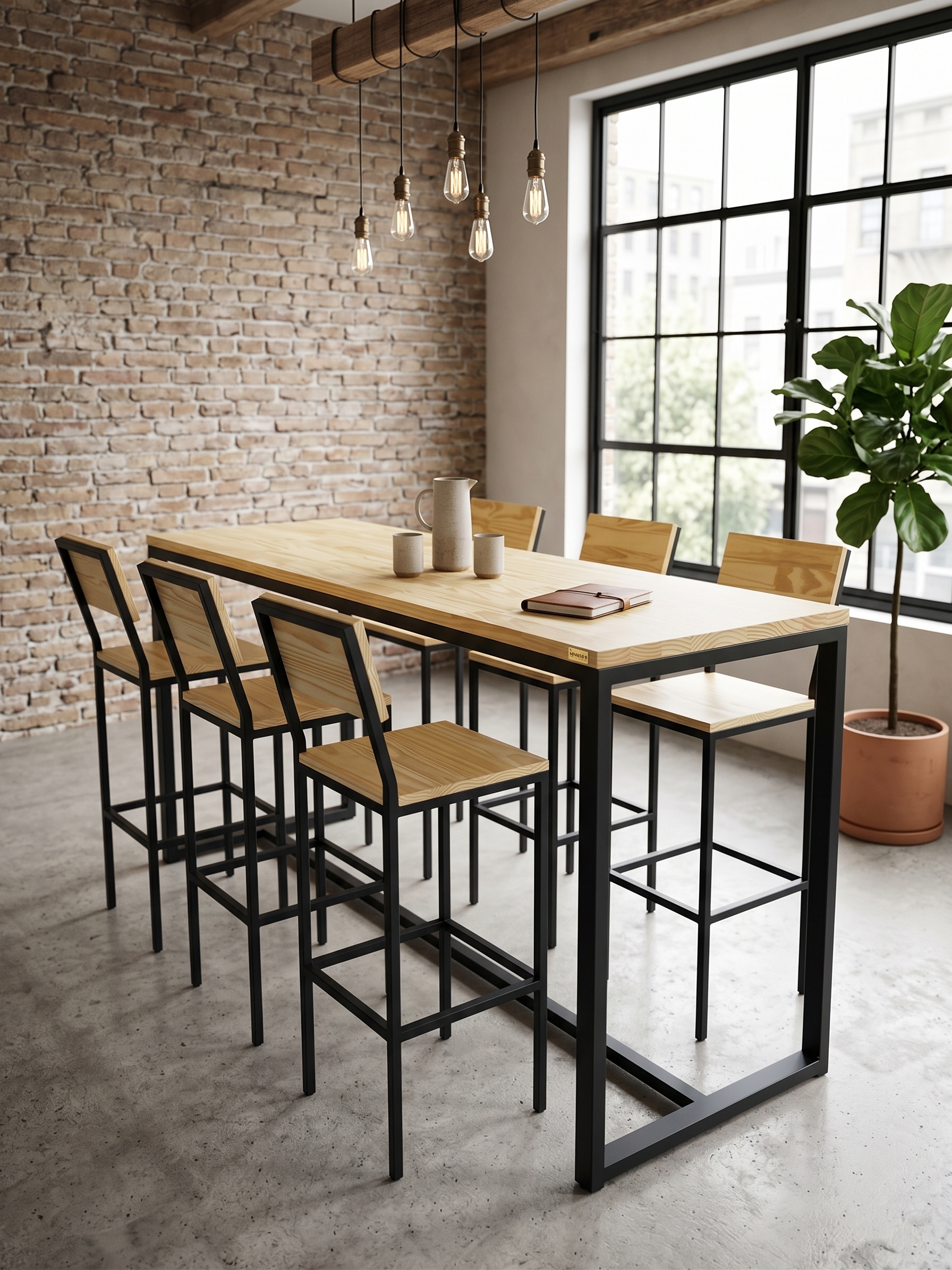 Juego de comedor alto estilo industrial - Imagen 10