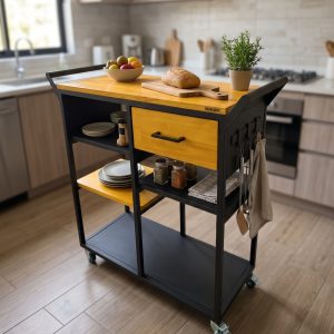 Mesa auxiliar con ruedas para cocina (ambientada IA)