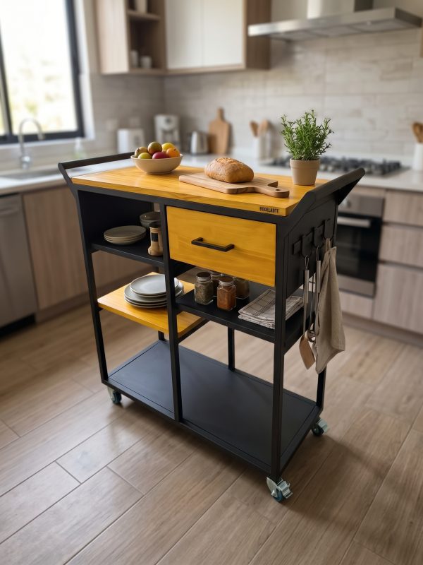 Mesa auxiliar con ruedas para cocina (ambientada IA)
