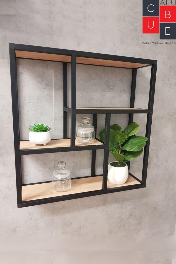 Estantería minimalista de hierro y madera